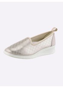 Dames Instapper van stretchmateriaal in beige geruit ,maat 36, Witt, 100% Textiel