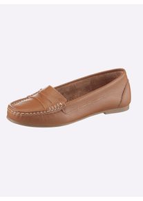 Dames Instapper in mocassinstijl in cognac ,maat 41, Witt, 100% Glad leer