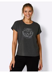 Dames Vrijetijdsshirt met oversized schouders in grafiet gem&ecirc;leerd ,maat 36/38, Witt, 46% Katoen, 46% Polyester, 8% Elastan