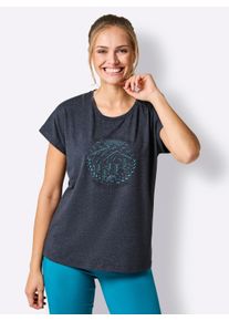 Dames Vrijetijdsshirt met oversized schouders in donkerblauw gem&ecirc;leerd ,maat 36/38, Witt, 46% Katoen, 46% Polyester, 8% Elastan