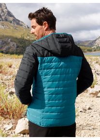 Herren Steppjacke mit fester Kapuze in schwarz-aquapetrol ,Gr&ouml;&szlig;e 48, Witt, 100% Polyester. Wattierung: 100% Polyester