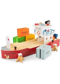 Mercator Medical Classic Toys Grote Houten Speelgoed Containerboot - Inclusief 4 Containers - Afmetingen 60 x 19 x 27