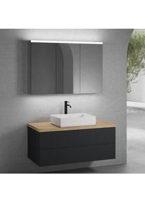 neoro n50 Meuble bas l : 120 cm, 2 tiroirs, vasque l : 58 cm blanc mat, avec armoire de toilette,, BN0065WM+BN0424BM+BN0404W1+BN0475MI,