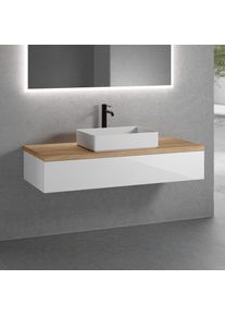 neoro n50 Meuble bas l : 140 cm, 1 tiroir, vasque l : 58 cm blanc mat, avec miroir n30,, BN0065WM+BN0492WH+BN0408W1+BN0006MI,