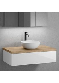 neoro n50 Meuble bas l : 100 cm, 1 tiroir, lavabo &Oslash; 40 cm blanc mat,, BN0064WM+BN0413WH+BN0403W1,
