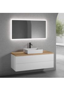 neoro n50 Meuble bas l : 140 cm, 2 tiroirs, vasque l : 58 cm blanc mat, avec miroir n30,, BN0065WM+BN0496WM+BN0408W1+BN0006MI,