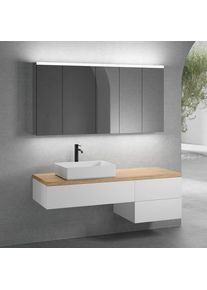 neoro n50 Ensemble de meubles l : 160 cm, 3 tiroirs, vasque l : 58 cm blanc mat, avec armoire de toilette,,