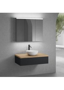 neoro n50 Meuble bas l : 100 cm, 1 tiroir, vasque &Oslash; 40 cm blanc mat, avec armoire de toilette,, BN0064WM+BN0413BM+BN0403W1+BN0474MI,