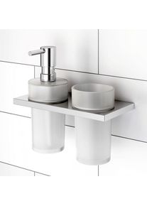 Viverso x add Distributeur de savon et gobelet porte-brosse &agrave; dents avec support mural double, VU9400XX+VU9500CR+VU5000XX+VA1401CR,