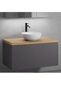 neoro n50 Meuble bas l : 100 cm, 1 tiroir, lavabo &Oslash; 40 cm blanc mat,, BN0064WM+BN0433GR+BN0403W1,