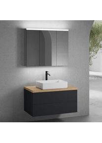 neoro n50 Meuble bas l : 100 cm, 2 tiroirs, vasque l : 58 cm blanc mat, avec armoire de toilette,, BN0065WM+BN0423BM+BN0403W1+BN0474MI,