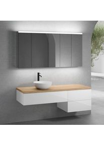 neoro n50 Ensemble de meubles l : 160 cm, 3 tiroirs, vasque &Oslash; 40 cm blanc mat, avec armoire de toilette,,
