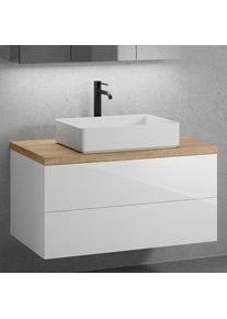 neoro n50 Meuble bas l : 100 cm, 2 tiroirs, lavabo l : 58 cm blanc mat,, BN0065WM+BN0423WH+BN0403W1,