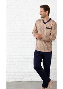 Heren Pyjama's in marine bedrukt + topaas bedrukt ,maat 44/46, Witt, 100% Katoen