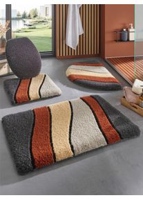 Hagemann unisex Badmat in terra/antraciet gedessineerd ,maat 50x50 cm - Wc-matje zonder uitsparing, Witt, 100% Polyacryl