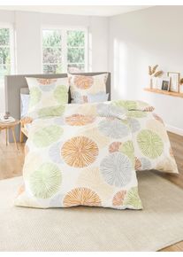 Dormisette unisex Bedtextiel in wit/apricot geprint ,maat 40x80/135x200 cm, Witt, 100% Katoen