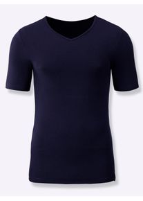 Heren Shirt in marine + hemelsblauw ,maat 5, Witt, 95% Katoen, 5% Elastan