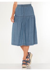 Dames Jeansrok met comfortband rondom in blue-bleached + blue-stone-washed ,maat 19, WITT, 100% Katoen