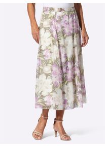 Dames Banenrok van georgette in pistache/orchidee bedrukt ,maat 36, WITT, 100% Polyester