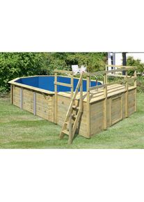 Karibu Achteckpool &raquo;PALMA Set D BxLxH: 358x569x124 cm, mit Sonnendeck und 2 Eck-Terrassen&laquo; 38 mm starke Holzbohlen aus Fichtenholz