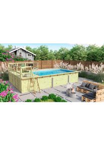 Karibu, Rechteckpool &raquo;Roma A BxLxH: 582x353x124cm, mit Sonnendeck&laquo; 44 mm kesseldruckimpr&auml;gniertes Fichtenholz, braun, &Oslash;/B/H/L: Breite 582 cm x H&ouml;he 