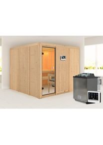 Karibu, Sauna &raquo;Arvika&laquo; mit integrierter Mineralwolld&auml;mmung, naturbelassen, Bio-Kombiofen, naturbelassen