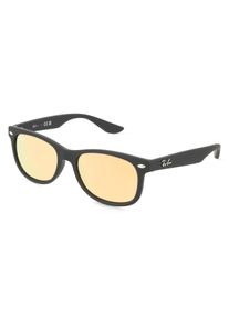 Ray Ban Junior 0RJ9052S JUNIOR NEW WAYFARER | Kinder-Sonnenbrille | Fassung: Vollrand, Quadratisch, Kunststoff, Schwarz | Glasfarbe: Orange Spiegel 