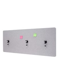 Akustik-Tischtrennwand HWC-G75, B&uuml;ro-Sichtschutz Schreibtisch Pinnwand, doppelwandig Stoff/Textil ~ 60x160cm grau