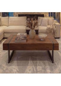 Couchtisch HWC-A15a, Wohnzimmertisch, Tanne Holz rustikal massiv 40x120x60cm ~ braun