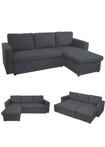 Schlafsofa HWC-D92, Couch Ecksofa Sofa, Schlaffunktion 220x152cm Stoff/Textil ~ dunkelgrau, ohne Deko-Kissen