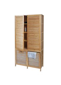 Bambus Badezimmerschrank HWC-N83, Regal Badregal Badschrank Schrank, 2 W&auml;schek&ouml;rbe 2 T&uuml;ren FSC&reg; 168x82x34cm