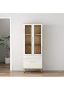 OTTO home Highboard &raquo;Lund&laquo; mit gl&auml;nzenden Fronten, Glast&uuml;ren, helles Holzdekor, Breite 70 cm