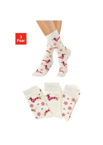 Lascana Socken Packung, 3 Paar tlg. mit weihnachtlichem Dackelmotiv
