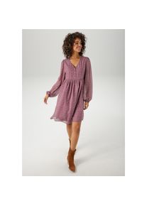 Aniston CASUAL, Damen, Blusenkleid mit kleinem, grafischen Alloverdruck, beere-gr&uuml;n-wollwei&szlig;-dunkelbraun, N-Gr, 42 -N-Gr, beere-gr&uuml;n-wollwei&szlig;-