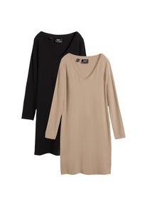 bonprix, Damen, Jerseykleid &raquo;Jerseykleid aus Viskose (2er Pack)&laquo; Packung, 2, 2 Stk. tlg. im 2er Pack, mit V-Ausschnitt, taupe+schwarz, N-Gr, 56/58 (
