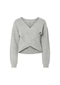 Pieces, Damen, Wickelpullover &raquo;PCSILLY LS REV WRAP KNIT NOOS BC&laquo; im Wickeldesign, Light Grey Melange, XL, Light Grey Melange, Damenpullover von Pieces