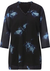 Damer Tunika med rysch i ringningen svart-aquamarin-med tryck Gr&ouml;&szlig;e 38