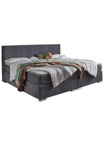 CARRYHOME Boxspringbett , Grau , Textil , H2 + H3 , 7-Zonen , H&ouml;he ca. 21 cm , 240x200 cm , Topper durchgehend, Partnermatratze mit durchgehendem Bezug, Familienbett , Schlafzimmer, Betten, Boxspringbetten