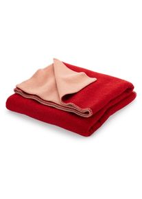 R&oslash;ros Tweed Lammwolldecke Doubleface Rot-Rosa