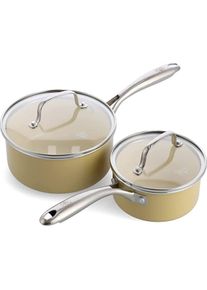 Greenline Porpoise Geel 4-delige steelpanset met deksel - inductie - anti-aanbak - PFAS-vrij, Pfanne + Kochtopf, Gelb