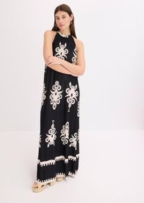 bonprix Femei Rochie din jerse cu imprimeu, din amestec moale de viscoză, negru, 36/38
