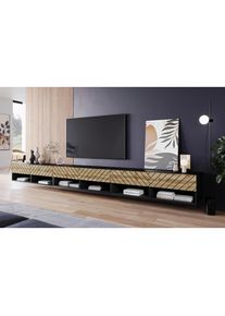 P & B Lowboard, Schwarz, Eiche Wotan, Kunststoff, 6 F&auml;cher, kaltwei&szlig;, 300x30x31 cm, Fsc, stehend, h&auml;ngend, Wohnzimmer, TV M&ouml;bel, Lowboards, Lowboards stehend