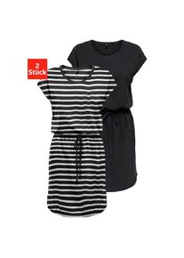 Only, Damen, Shirtkleid &raquo;ONLMAY LIFE S/S DRESS 2 PACK CS JRS&laquo; 2er-Pack, Baumwolle, regular fit, Rundhals, Black Detail:PACK BLACK STRIPE CLOUD DANCER 