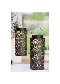 Laterne, Set von 4 Windlichtern mit Blumenmuster, solarbetrieben