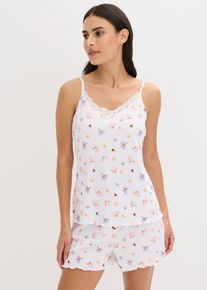 bonprix Női R&ouml;vidnadr&aacute;gos pizsama bord&aacute;s anyagb&oacute;l, feh&eacute;r, 48/50