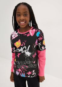 bonprix Tričko, vrstven&yacute; vzhľad, z bio bavlny, čierna, 140/146