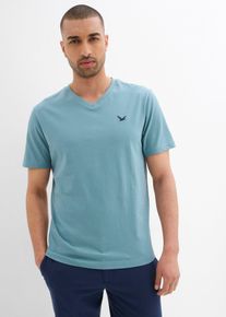 bonprix Tricou cu decolteu &icirc;n V din bumbac organic 100% (set/2 buc.), albastru, 48/50 (M)