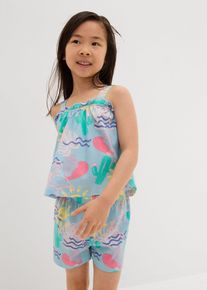 bonprix Top și pantaloni scurți din bumbac organic 100% (set/2 piese), albastru, 104/110