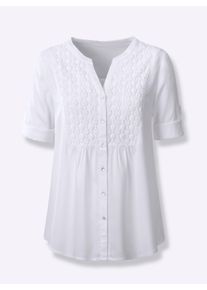 Damen Tunika mit floraler Stickerei in ecru ,Gr&ouml;&szlig;e 52, WITT, 100% Viskose. Spitzenbesatz: 100% Baumwolle