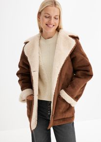 bonprix Női Shearling kab&aacute;t kapucnival, barna, 42